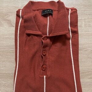 Zara Rust Knit Polo with White Piping